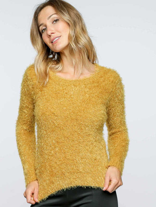 Pull femme uni maille poilue col rond | MaBoutiquePlus