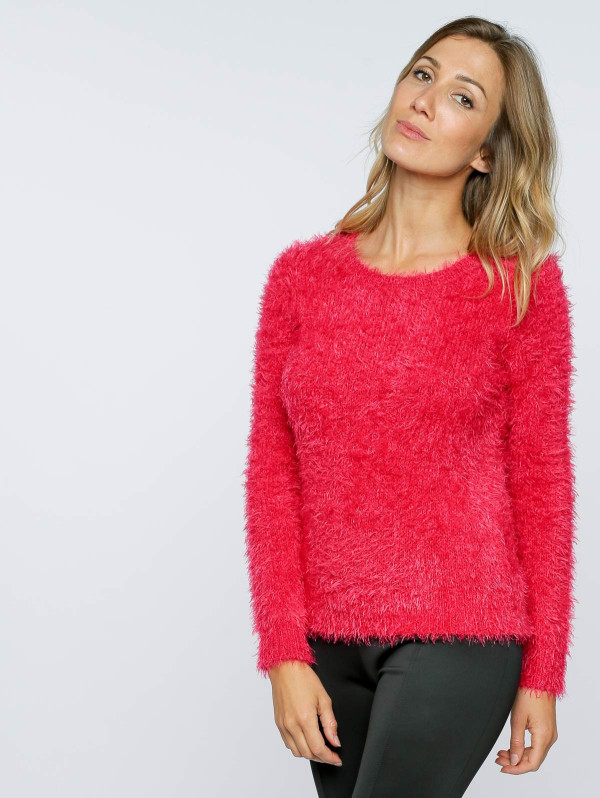 Pull femme uni maille poilue col rond | MaBoutiquePlus