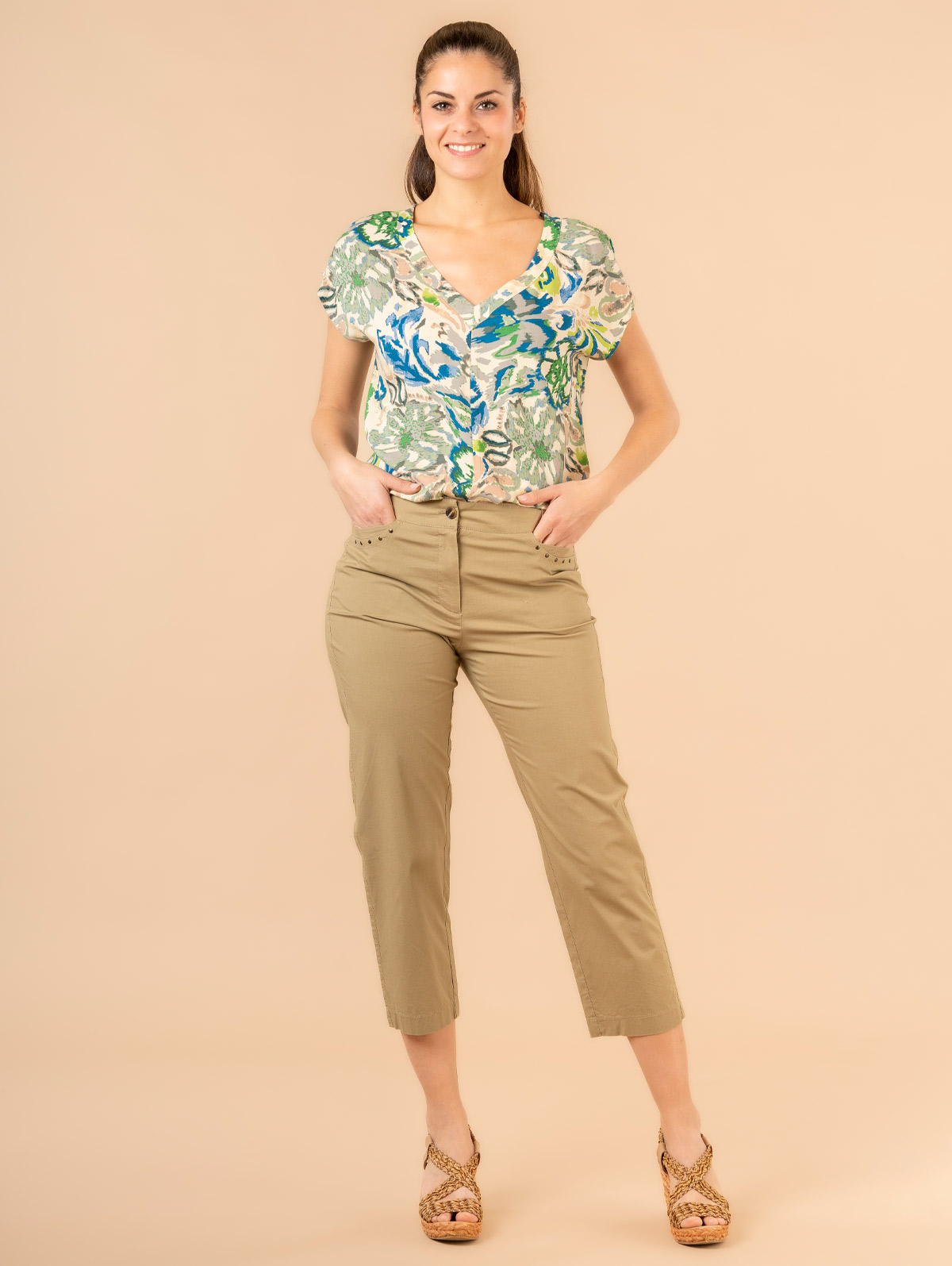 Pantalon poches clous fantaisie
