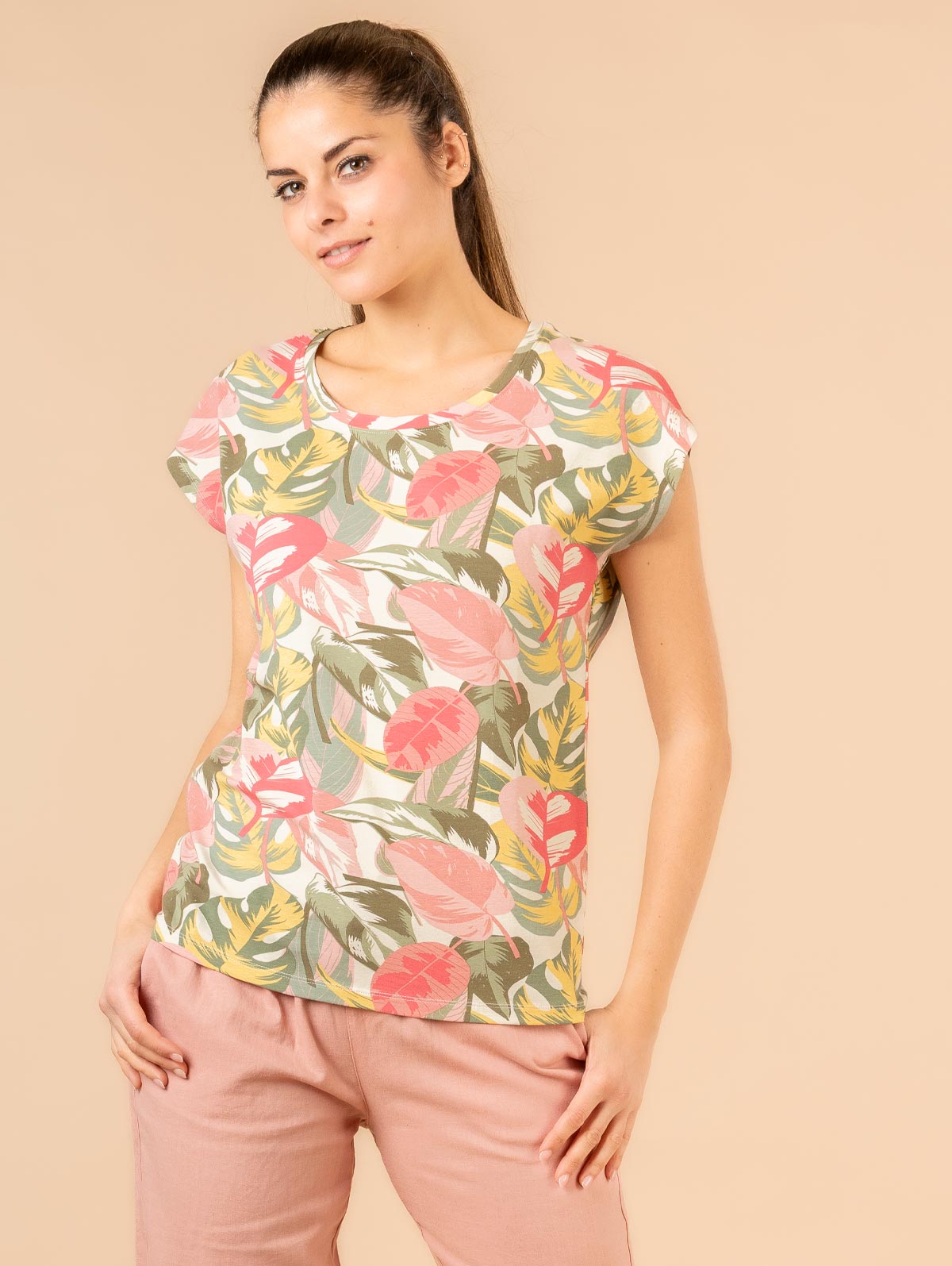 Tee-shirt imprimé grandes feuilles